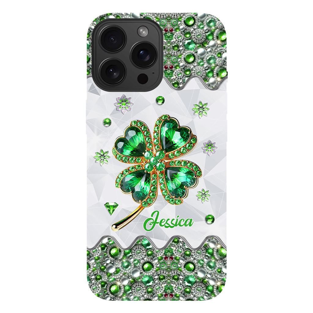 Coque de téléphone personnalisée avec trèfle à quatre feuilles porte-bonheur pour la Saint-Patrick - Impression intégrale