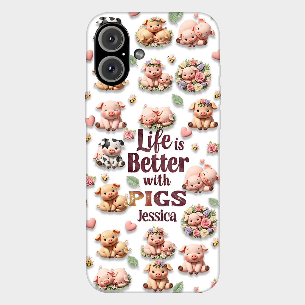 Einfach ein Mädchen, das Schweine liebt – Personalisierte Handyhülle mit Schweinemotiv