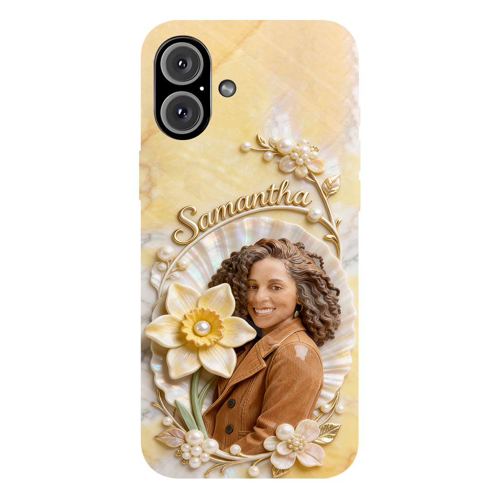 Personalisierte Handyhülle mit Geburtsmonatsblume und Foto – Selbstliebe-Motiv