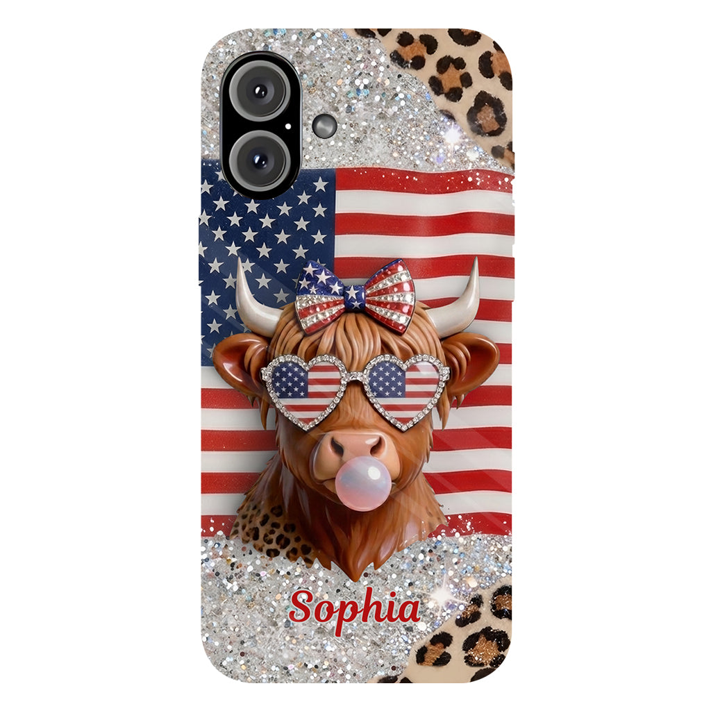 Highland Cow Patriotisch - Personalisierte Highland Cow Vollfarb Handyhülle & Handygriff