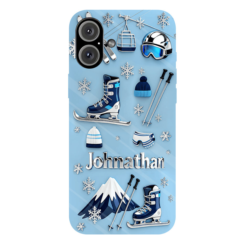 Skifahren macht mich glücklich – Personalisierte Handyhülle mit Skimotiv und Vollbilddruck