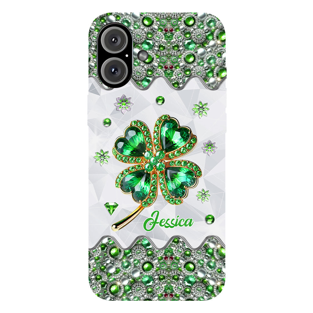 Coque de téléphone personnalisée avec trèfle à quatre feuilles porte-bonheur pour la Saint-Patrick - Impression intégrale