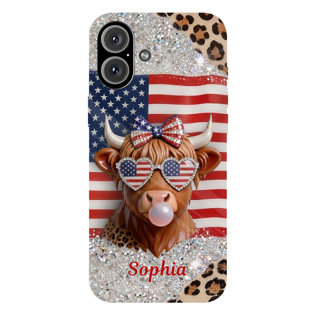 Highland Cow Patriotisch - Personalisierte Highland Cow Vollfarb Handyhülle & Handygriff