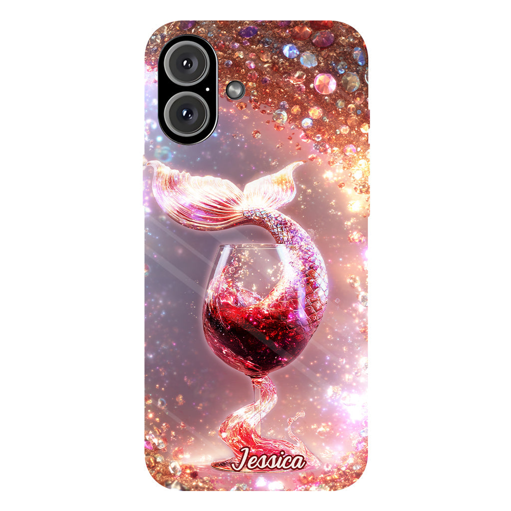 Je bois comme un poisson, je suis une sirène - Coque de téléphone personnalisée avec impression intégrale sur le thème du vin