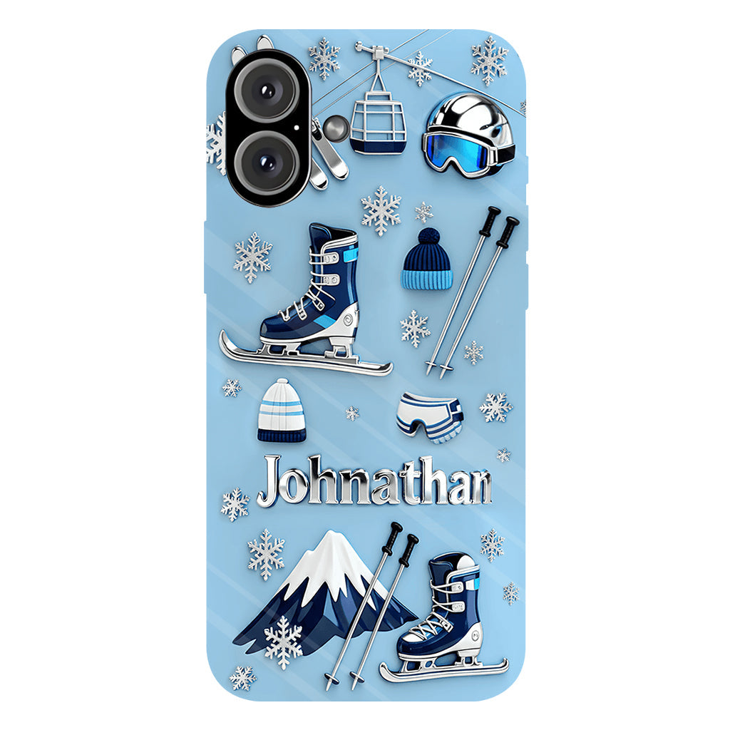 Skifahren macht mich glücklich – Personalisierte Handyhülle mit Skimotiv und Vollbilddruck