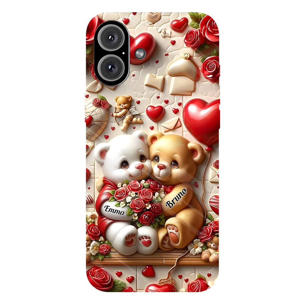 Cute Bear Couple - Personalized Couple Full Print Phone Case