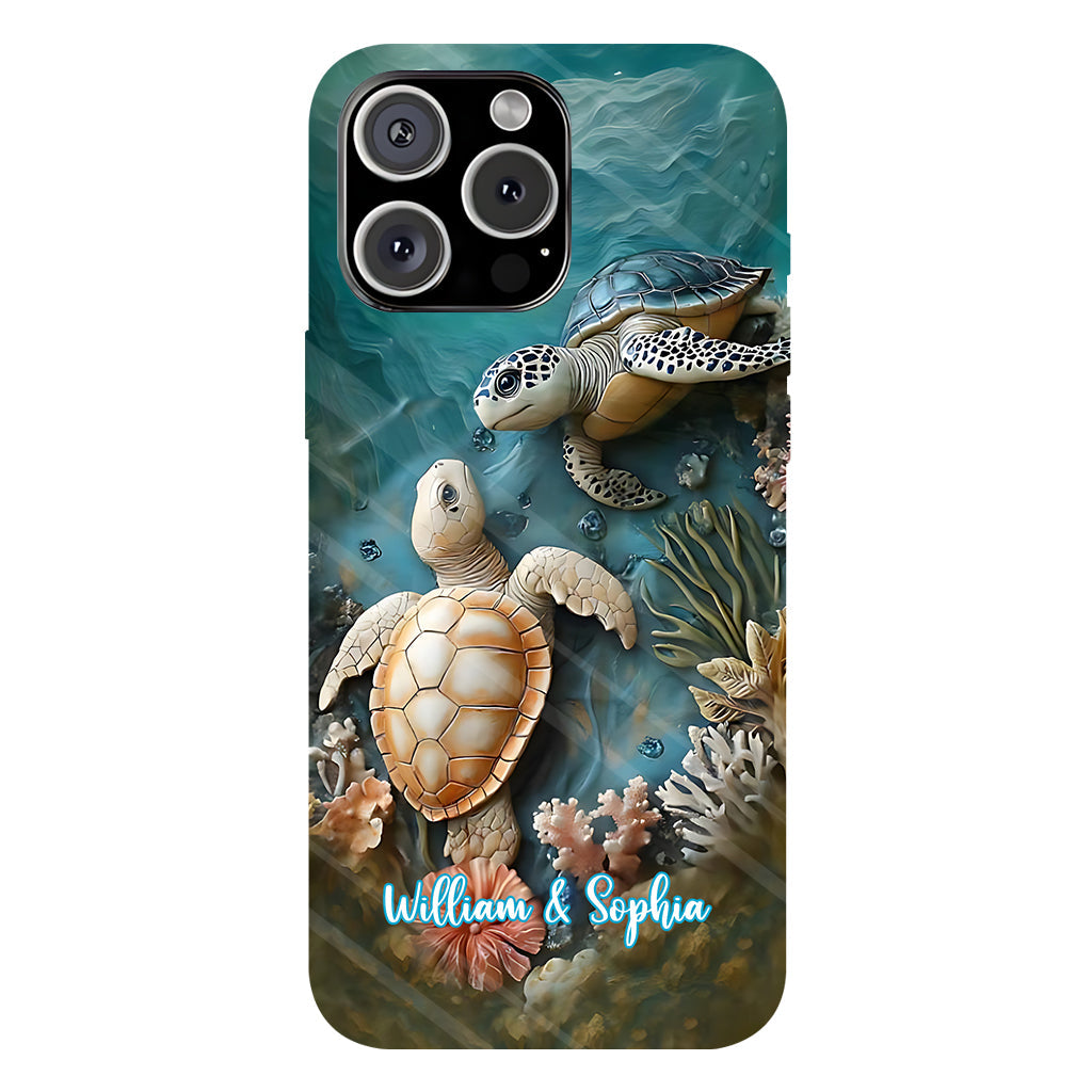 Couple Turtle Gift For Husband Wife, Anniversary - Personalized Couple Full Print Phone Case