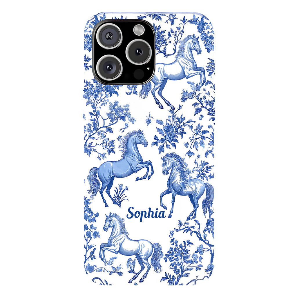 Horse Blue & White Toile de Jouy - Personalized Horse Full Print Phone Case