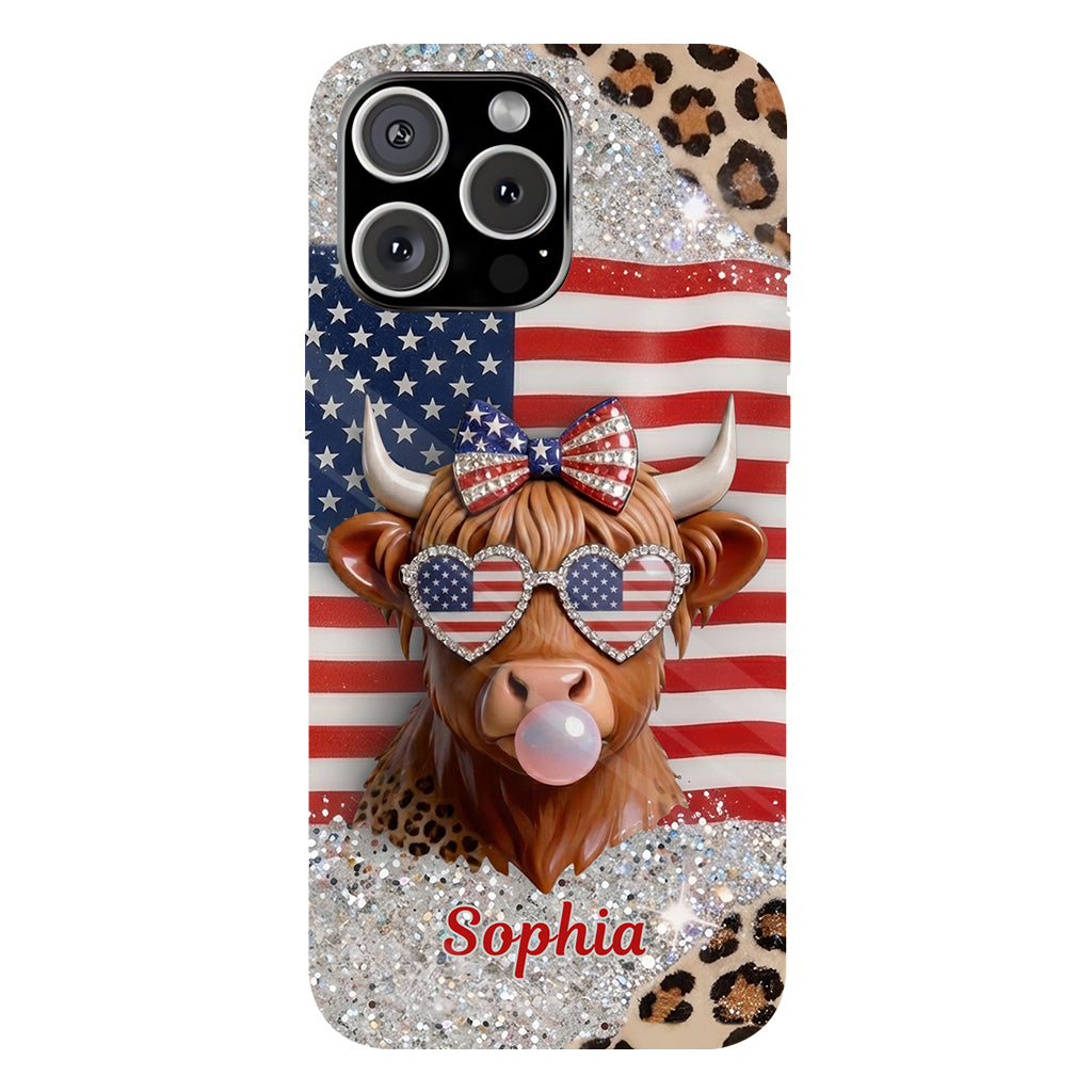 Highland Cow Patriotisch - Personalisierte Highland Cow Vollfarb Handyhülle & Handygriff