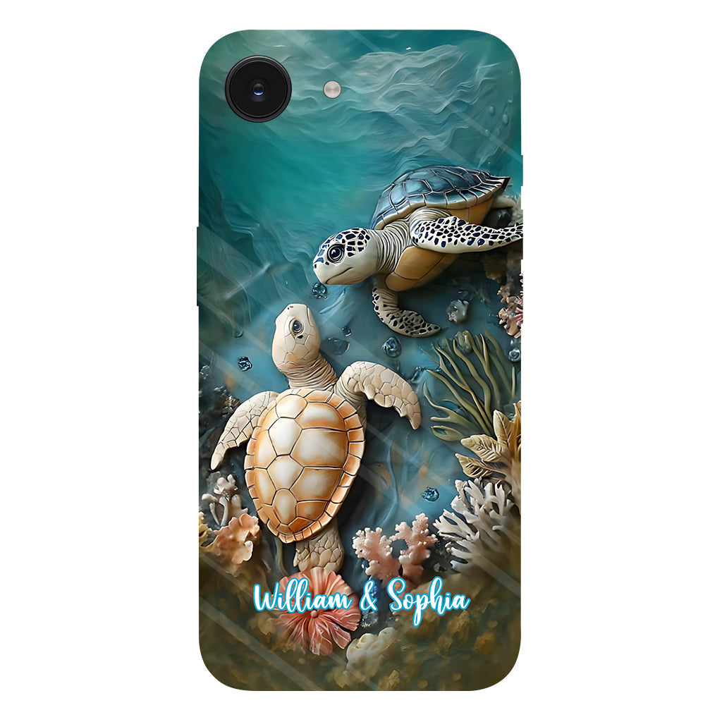 Couple Turtle Gift For Husband Wife, Anniversary - Personalized Couple Full Print Phone Case