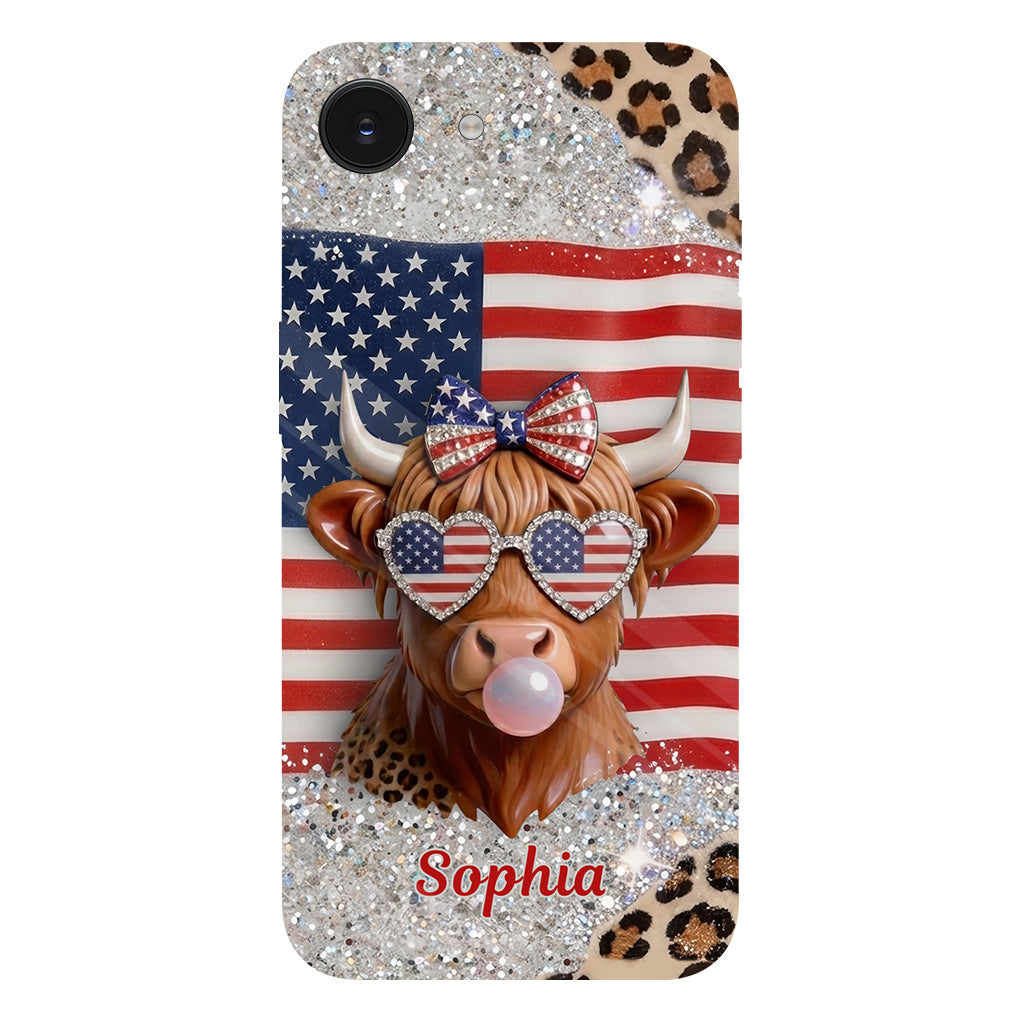 Highland Cow Patriotisch - Personalisierte Highland Cow Vollfarb Handyhülle & Handygriff