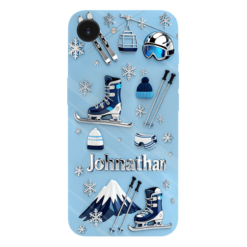 Skifahren macht mich glücklich – Personalisierte Handyhülle mit Skimotiv und Vollbilddruck