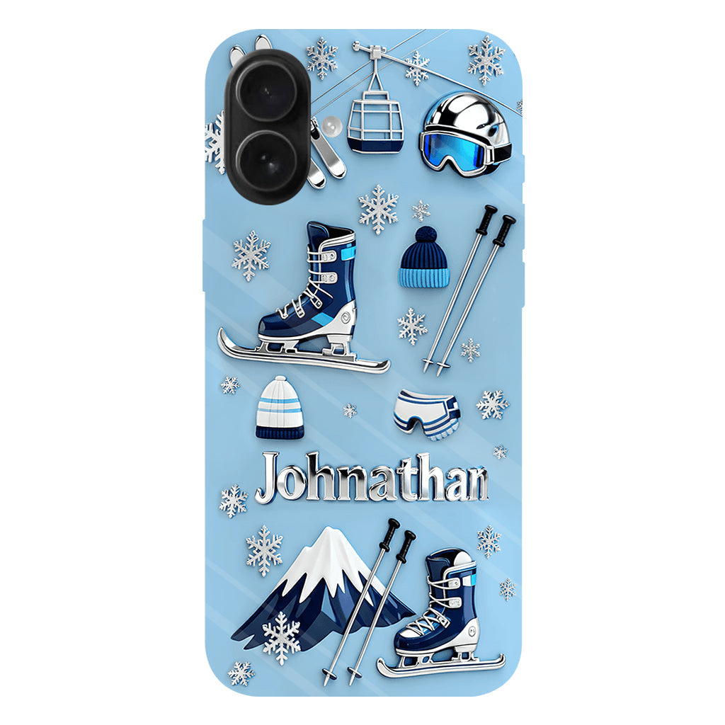 Skifahren macht mich glücklich – Personalisierte Handyhülle mit Skimotiv und Vollbilddruck