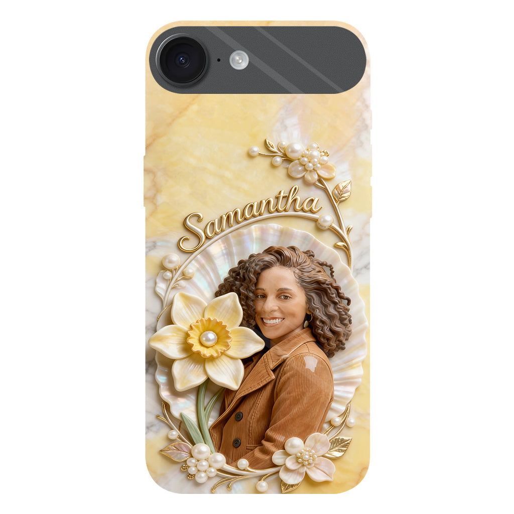 Personalisierte Handyhülle mit Geburtsmonatsblume und Foto – Selbstliebe-Motiv
