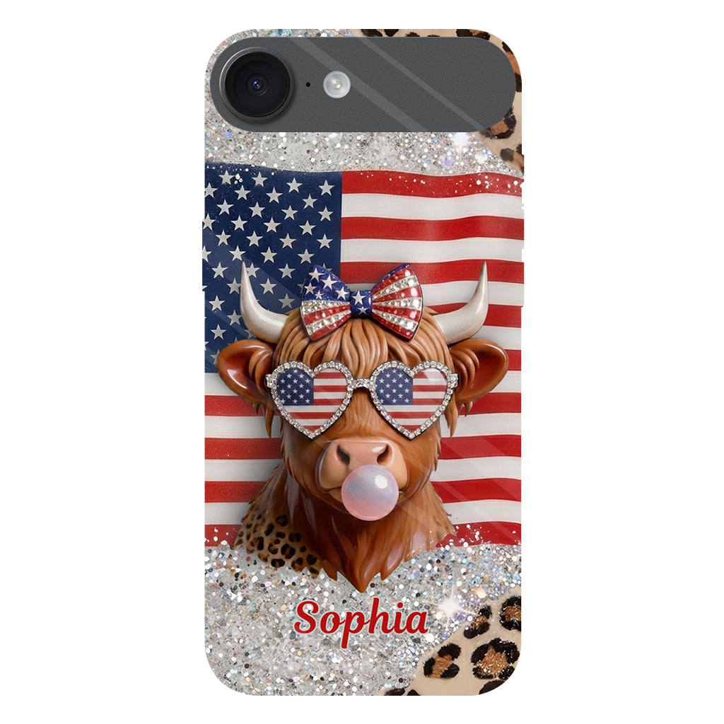 Highland Cow Patriotisch - Personalisierte Highland Cow Vollfarb Handyhülle & Handygriff