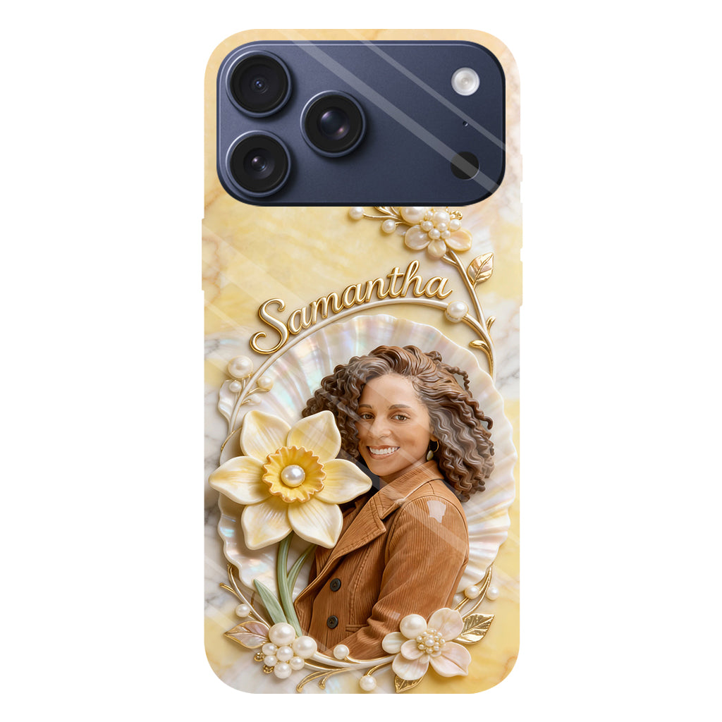 Personalisierte Handyhülle mit Geburtsmonatsblume und Foto – Selbstliebe-Motiv