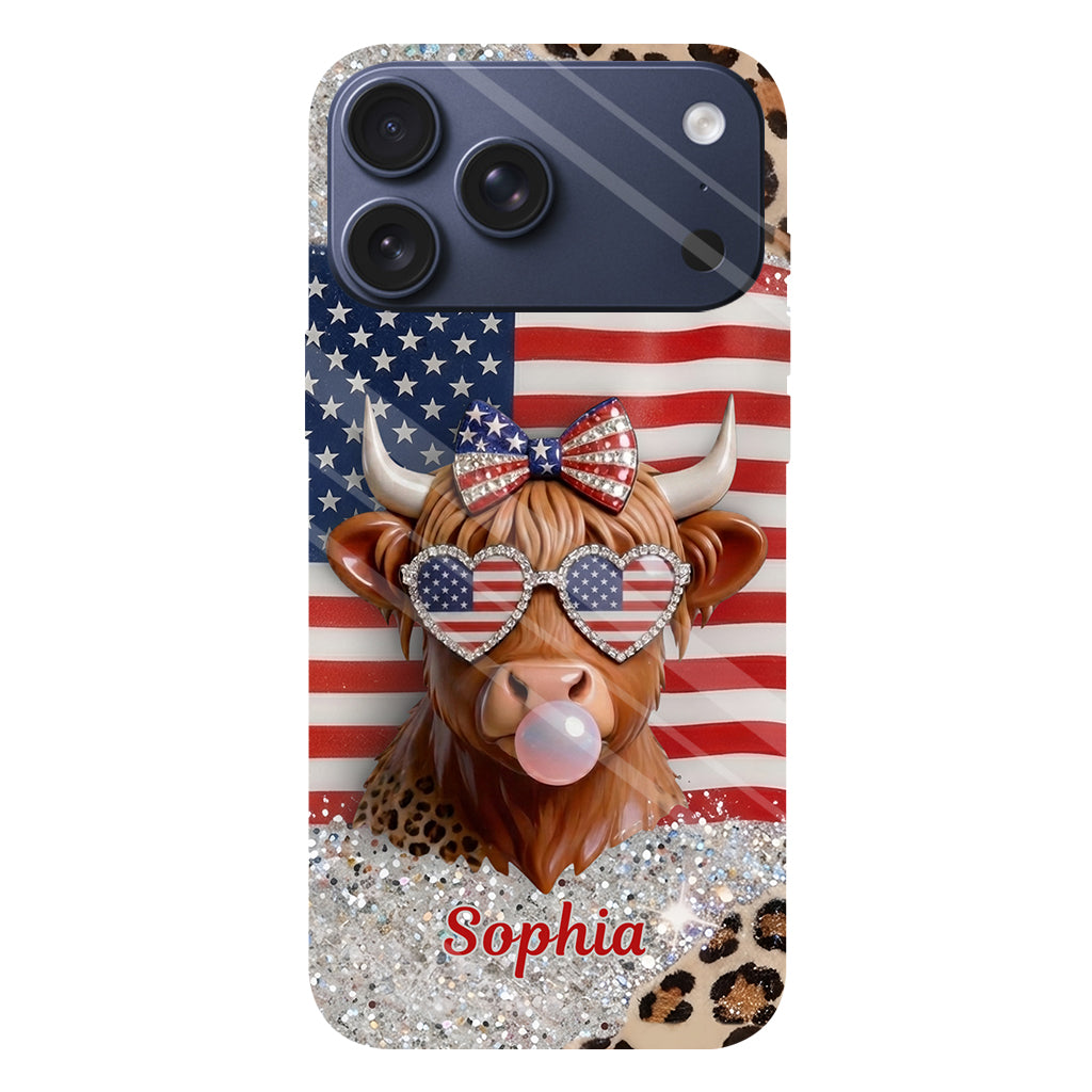 Highland Cow Patriotisch - Personalisierte Highland Cow Vollfarb Handyhülle & Handygriff