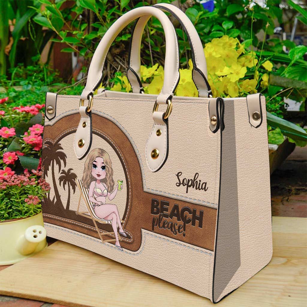 Strand bitte – Personalisierte Lederhandtasche für Meeresliebhaber