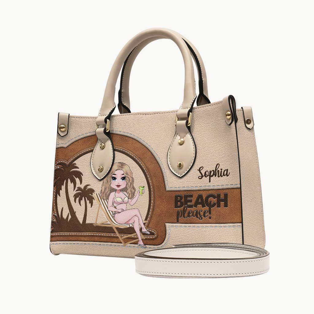 Strand bitte – Personalisierte Lederhandtasche für Meeresliebhaber