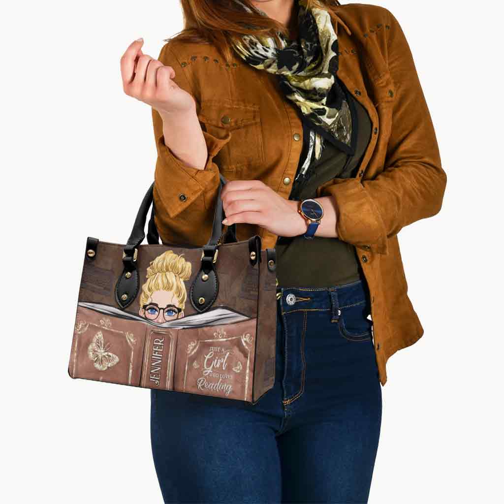 Sac à main en cuir personnalisé « Juste une fille qui aime lire »