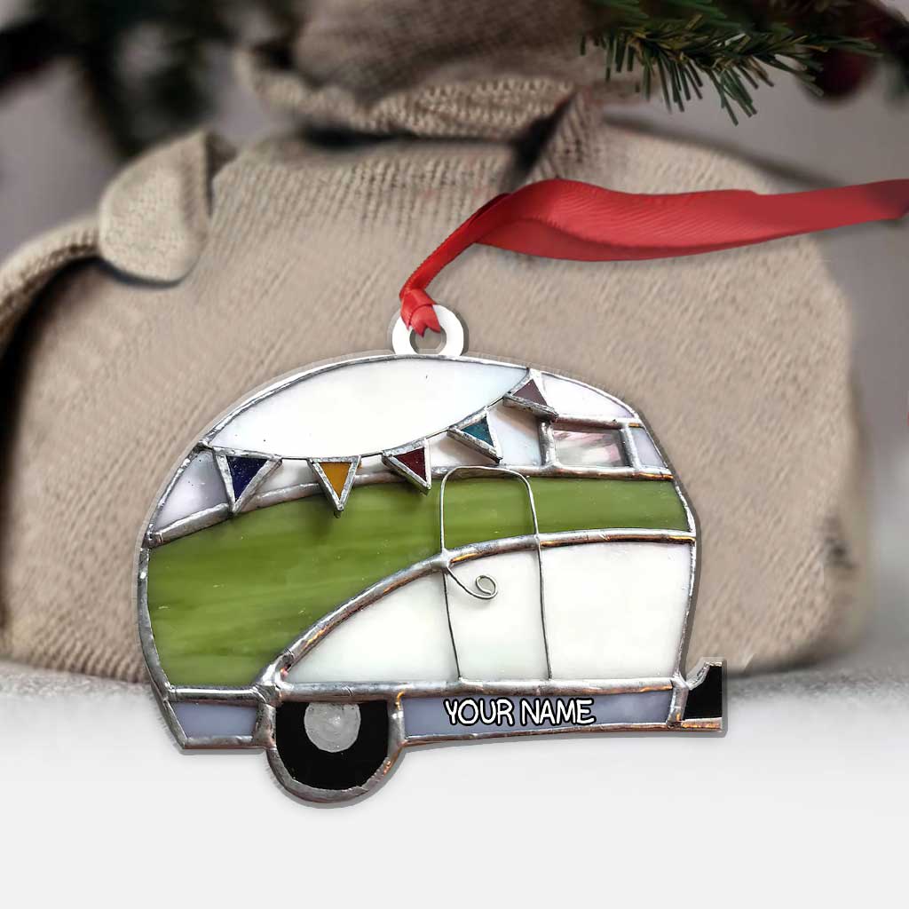 J'adore le camping - Ornement de Noël personnalisé (Impression recto verso)