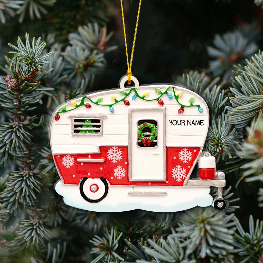 Liebe zum Camping – Personalisierter Weihnachtsschmuck (beidseitig bedruckt)