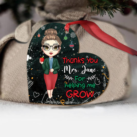 Danke, dass Sie mir beim Wachsen geholfen haben – Personalisierter Weihnachtsschmuck für Lehrer (beidseitig bedruckt)