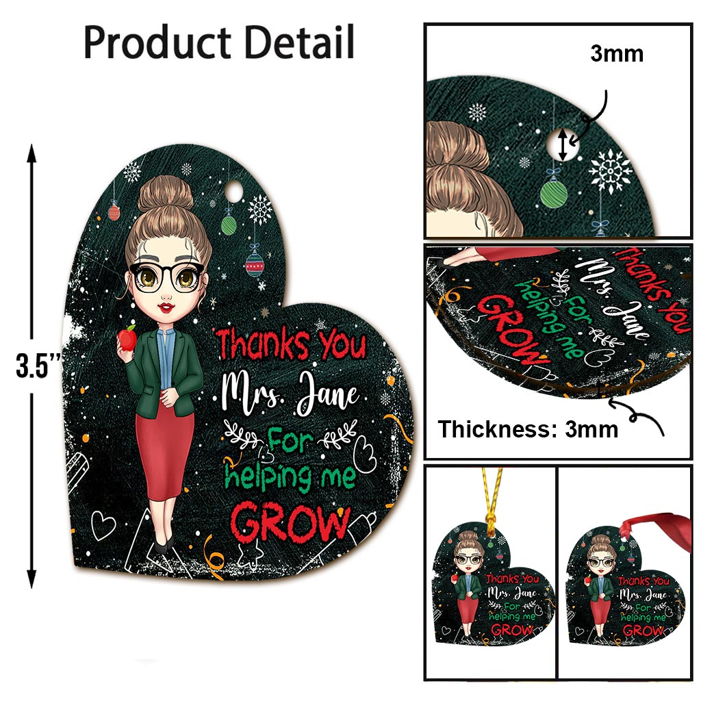 Danke, dass Sie mir beim Wachsen geholfen haben – Personalisierter Weihnachtsschmuck für Lehrer (beidseitig bedruckt)