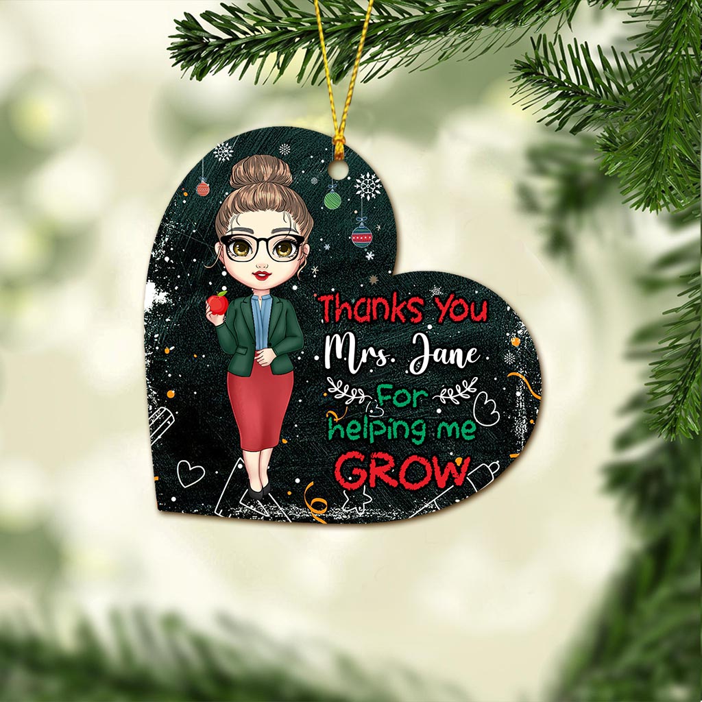 Danke, dass Sie mir beim Wachsen geholfen haben – Personalisierter Weihnachtsschmuck für Lehrer (beidseitig bedruckt)