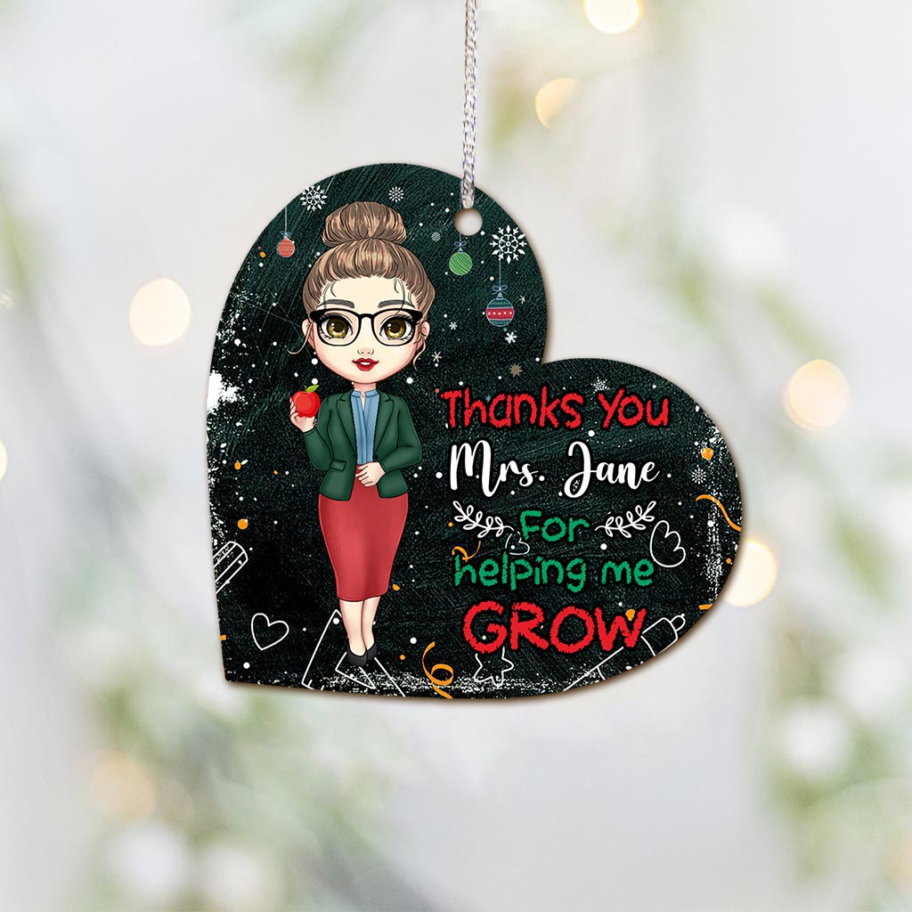 Danke, dass Sie mir beim Wachsen geholfen haben – Personalisierter Weihnachtsschmuck für Lehrer (beidseitig bedruckt)