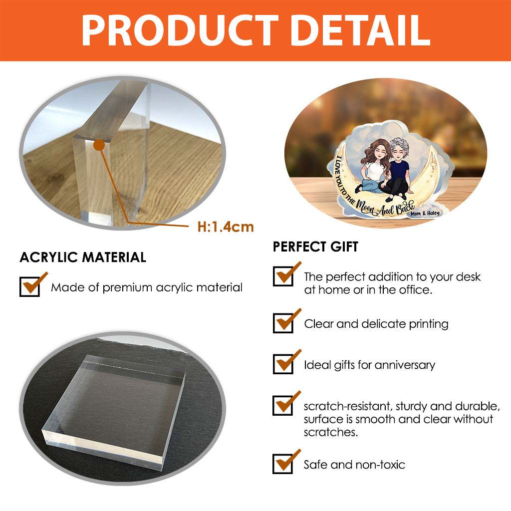 To The Moon And Back - Personalized Mother's Day Mother Custom Shaped Acrylic Plaque