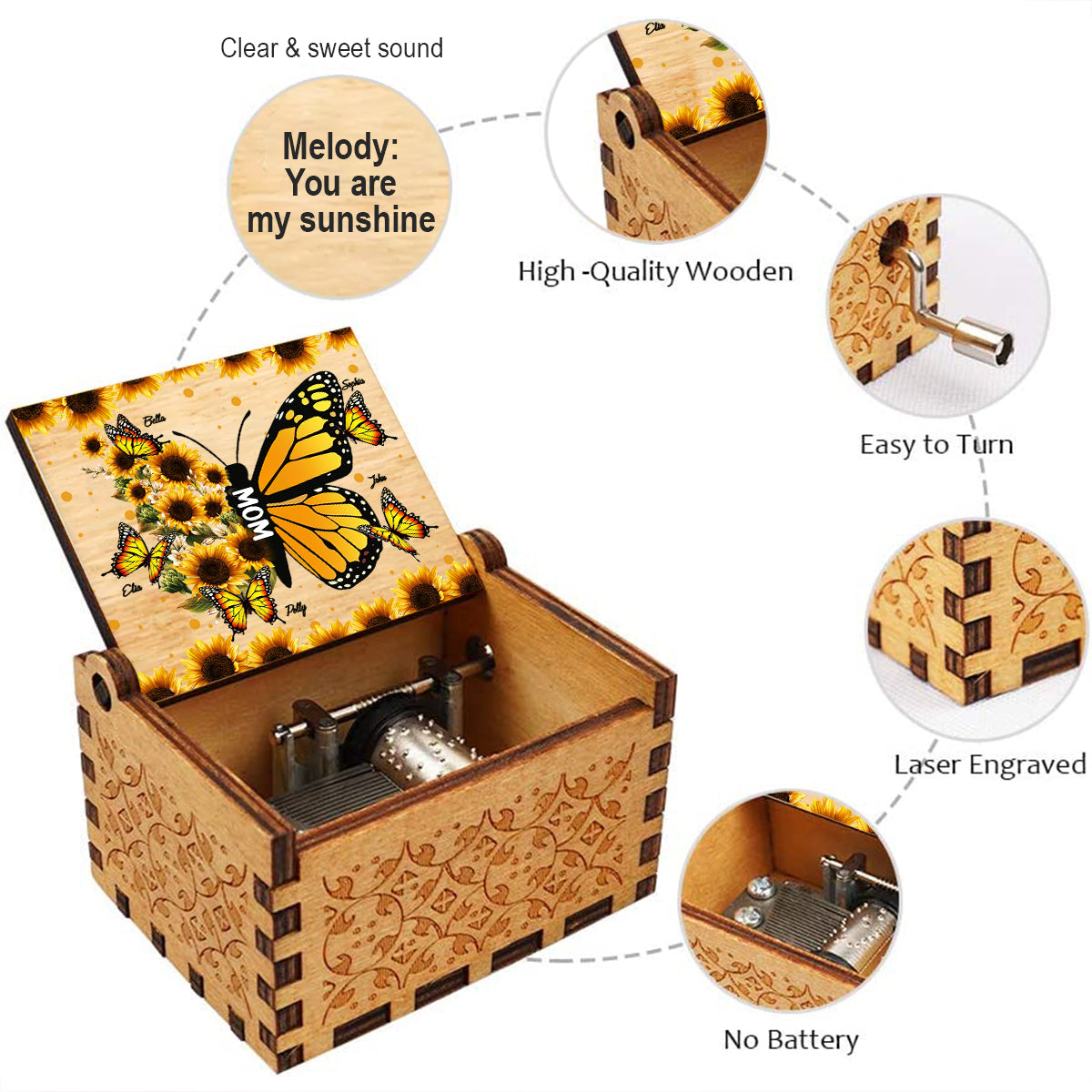 We Love You - Personalized Mother's Day Mother Hand Crank Music Box