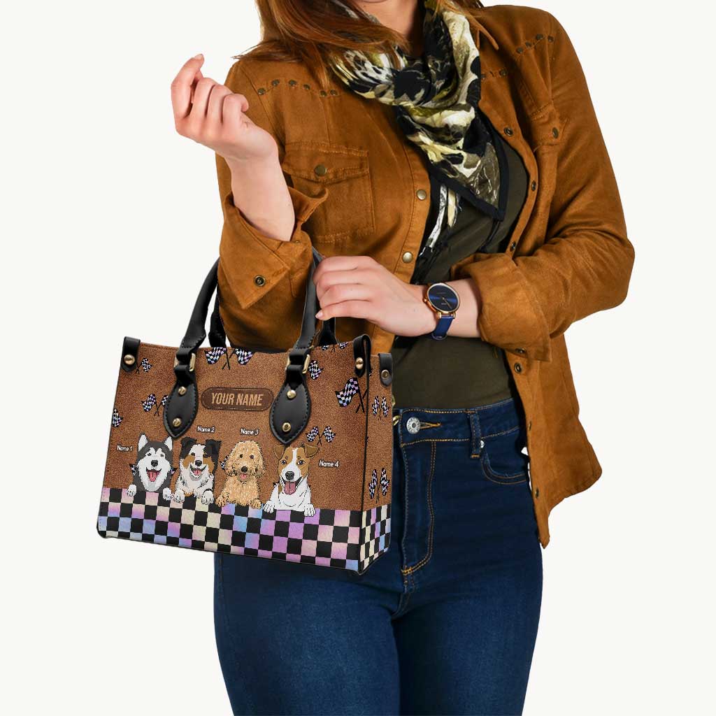 Sac à main en cuir personnalisé Racing Girls And Her Dogs