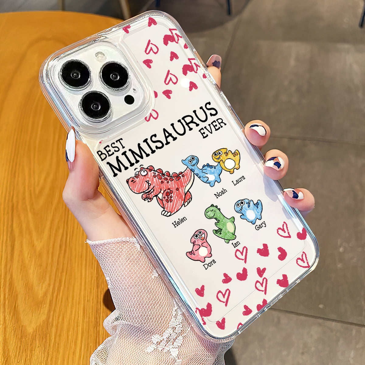 Der beste Mimisaurus aller Zeiten – Geschenk für Oma, Opa, Papa, Mama, Tante, Onkel – Personalisierte, transparente Handyhülle