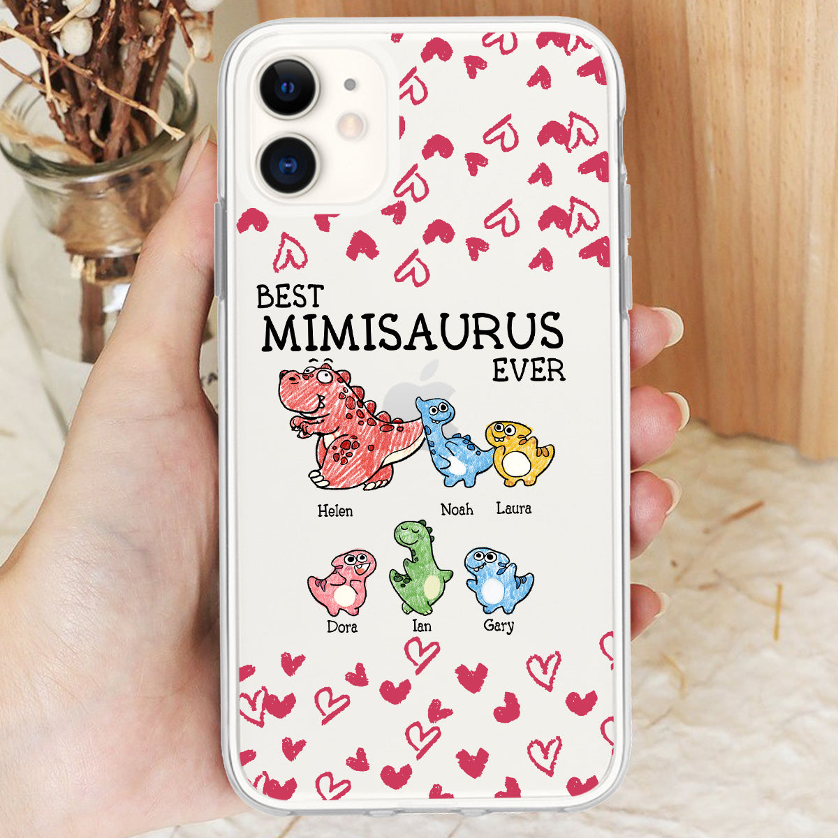 Der beste Mimisaurus aller Zeiten – Geschenk für Oma, Opa, Papa, Mama, Tante, Onkel – Personalisierte, transparente Handyhülle