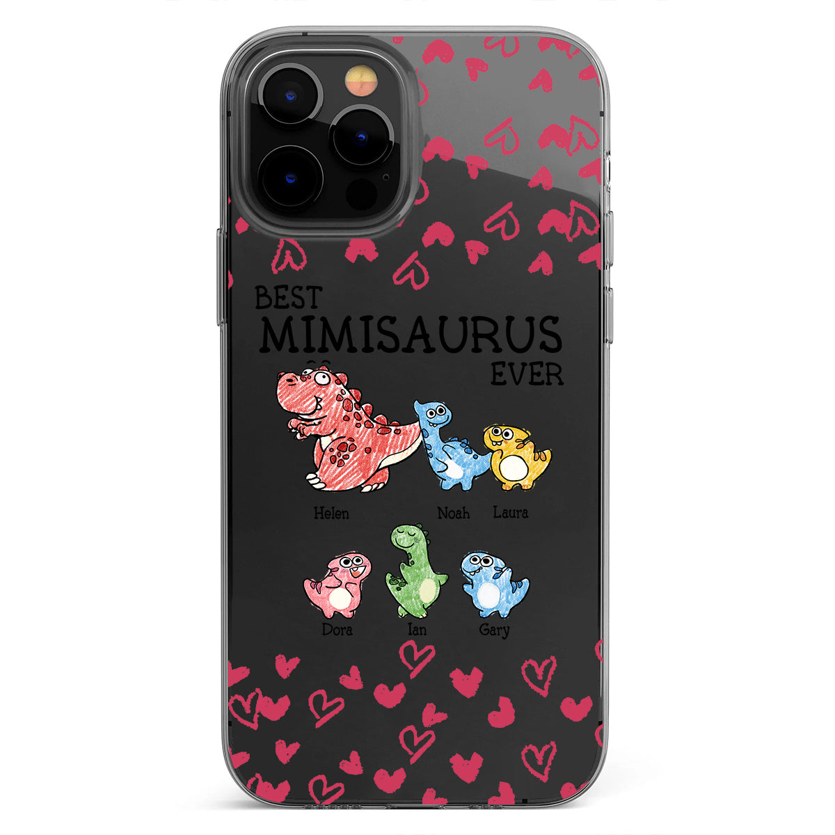 Der beste Mimisaurus aller Zeiten – Geschenk für Oma, Opa, Papa, Mama, Tante, Onkel – Personalisierte, transparente Handyhülle