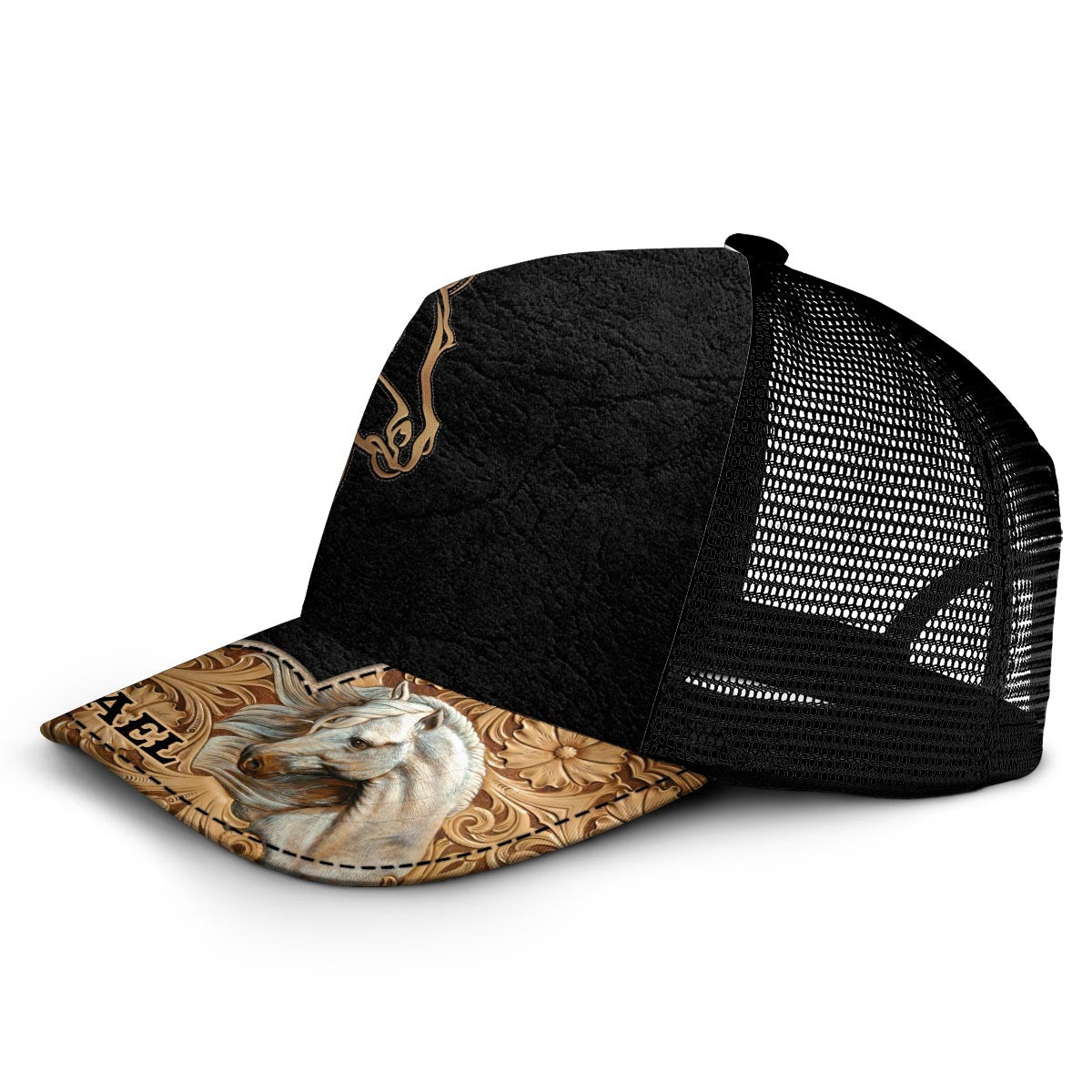 Casquette de camionneur personnalisée « Love Horses » (maille noire)