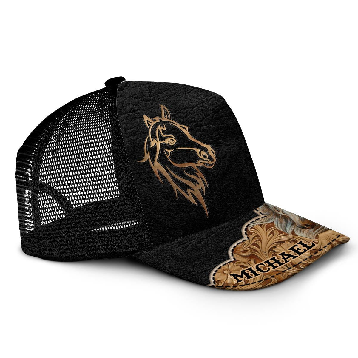 Casquette de camionneur personnalisée « Love Horses » (maille noire)