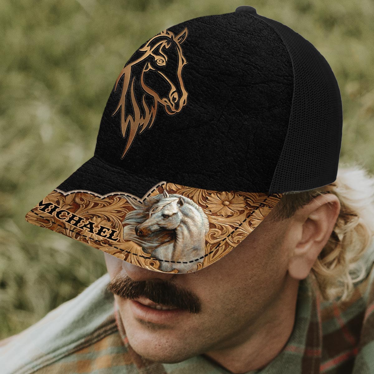 Casquette de camionneur personnalisée « Love Horses » (maille noire)