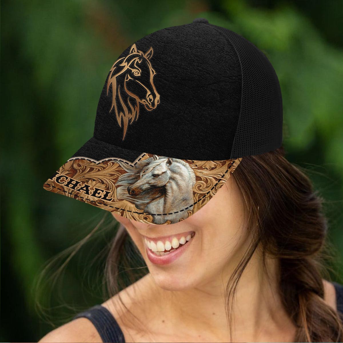 Casquette de camionneur personnalisée « Love Horses » (maille noire)