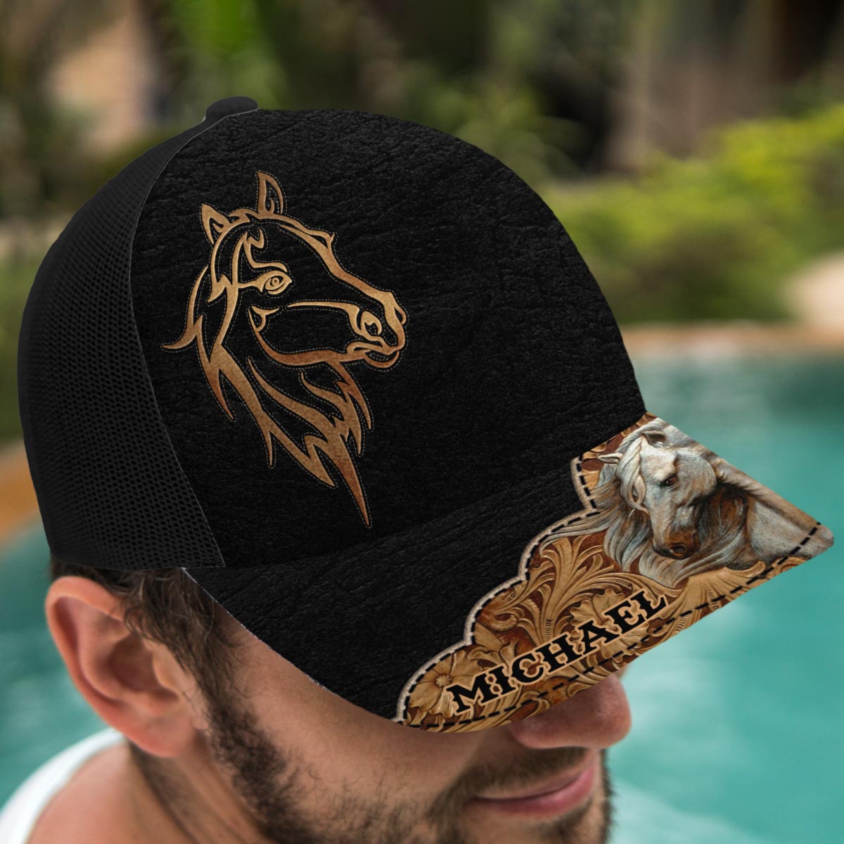 Casquette de camionneur personnalisée « Love Horses » (maille noire)