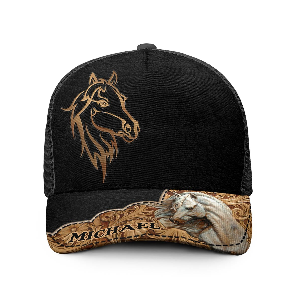 Casquette de camionneur personnalisée « Love Horses » (maille noire)