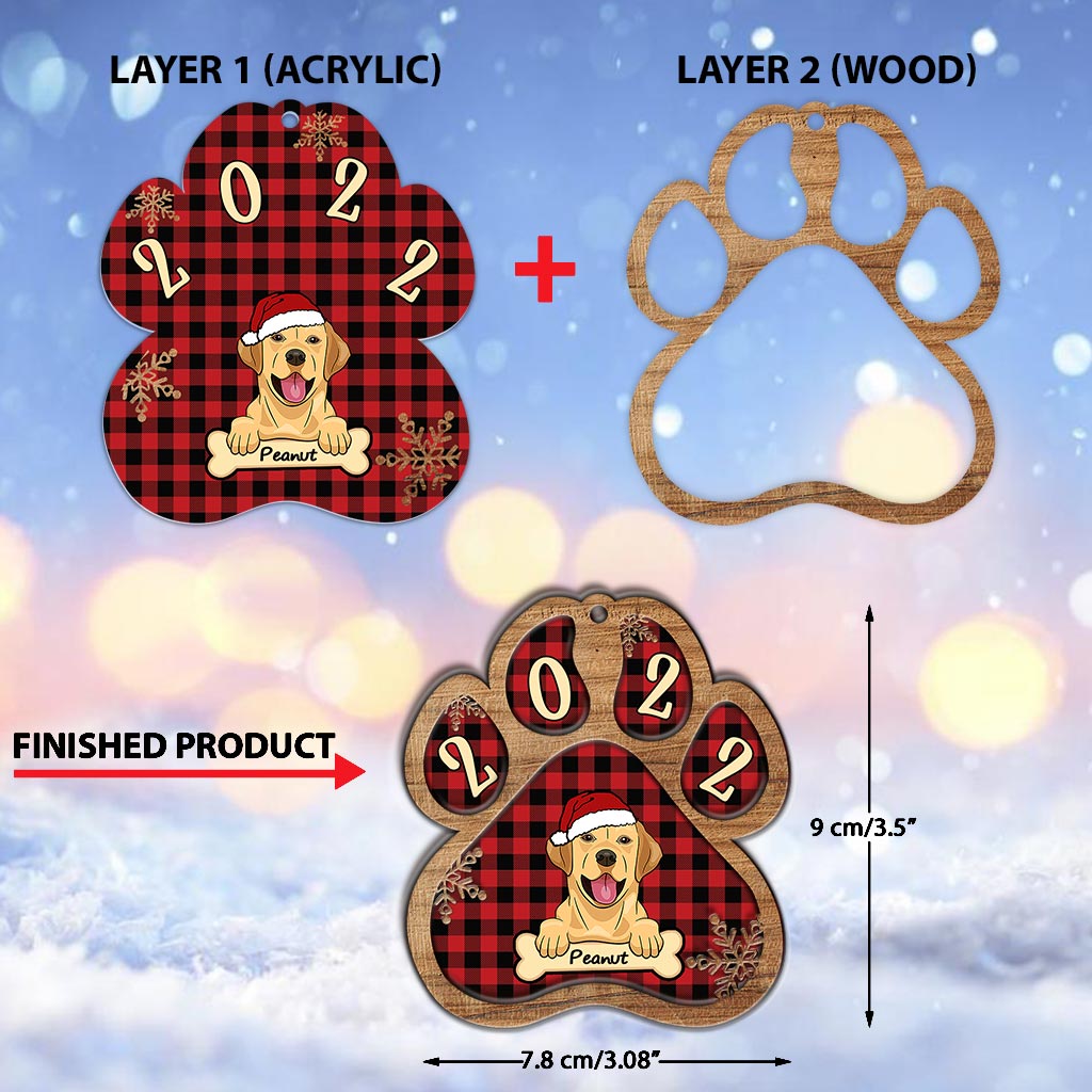 Patte de chien mignonne - Ornement de Noël personnalisé en bois superposé représentant un chien
