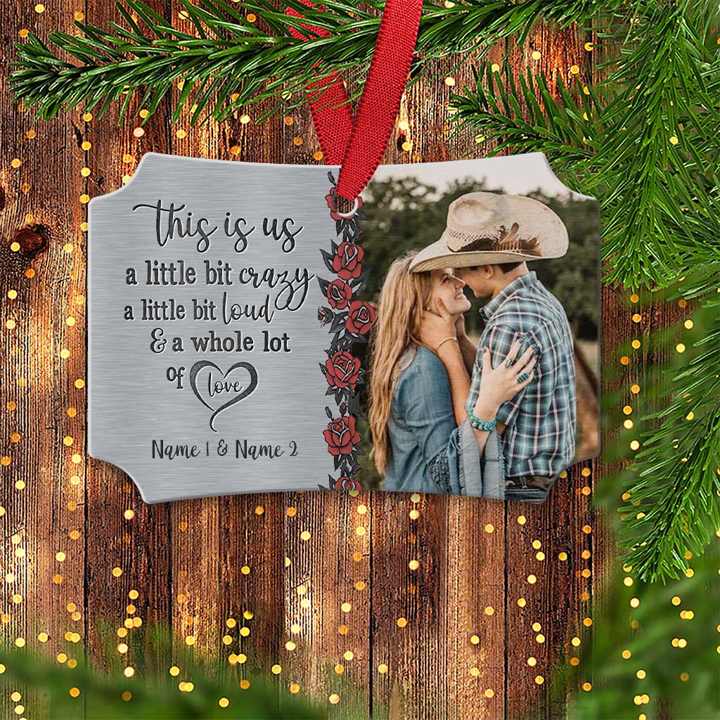 This Is Us - Personalized Christmas Couple Scalloped Aluminium Ornament (Printed On Both Sides)