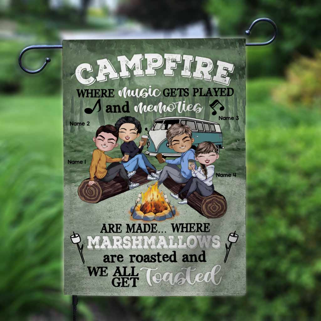 Campfire Where Music Gets Played Memories Are Made - Personalized Camping Garden Flag