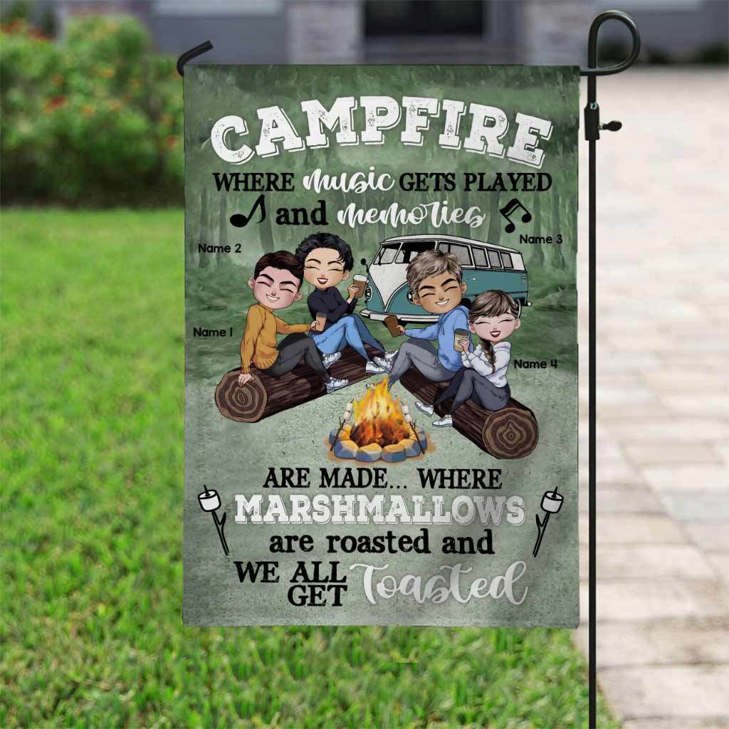 Campfire Where Music Gets Played Memories Are Made - Personalized Camping Garden Flag