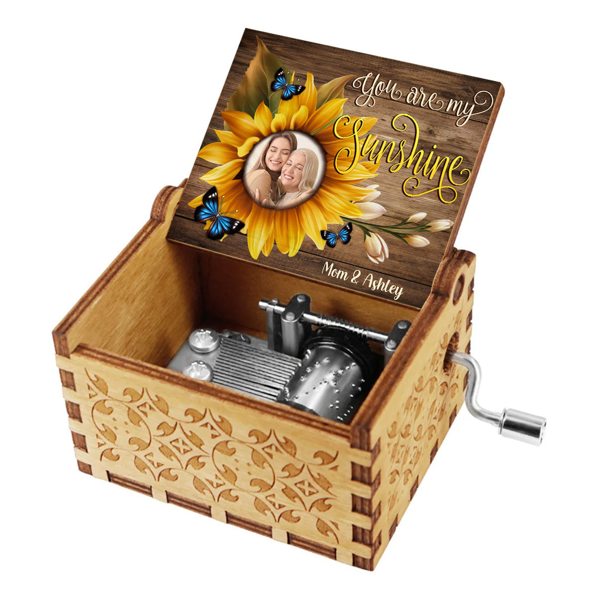 You Are My Sunshine - Gift for mom, grandma, dad, grandpa, daughter, son, granddaughter, grandson, sister, brother, friend, wife, husband - Personalized Hand Crank Music Box