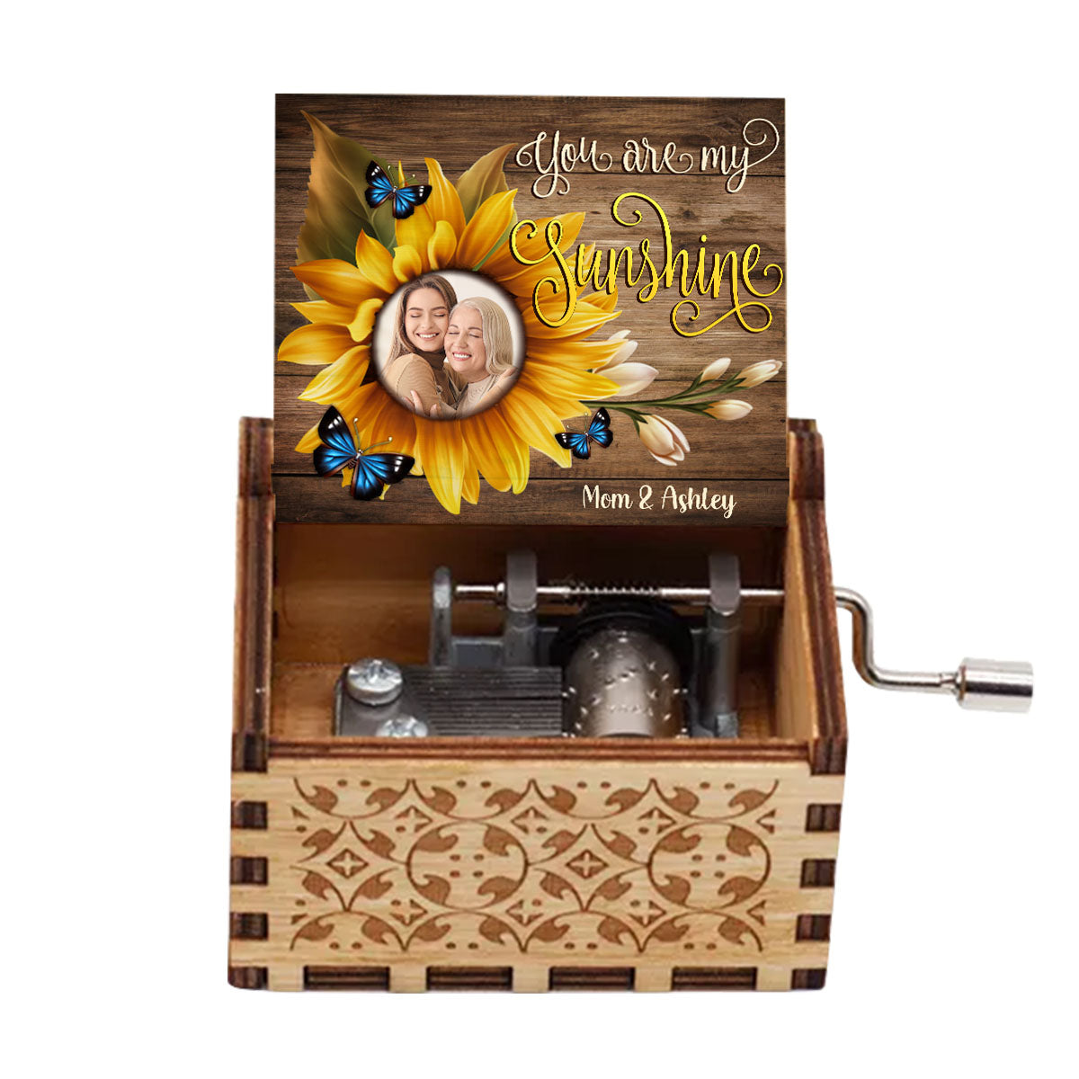 You Are My Sunshine - Gift for mom, grandma, dad, grandpa, daughter, son, granddaughter, grandson, sister, brother, friend, wife, husband - Personalized Hand Crank Music Box