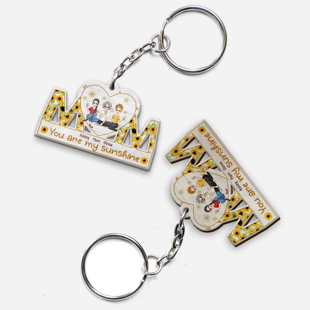 You Are My Sunshine - Personalized Mother's Day Mother Keychain (Printed On Both Sides)