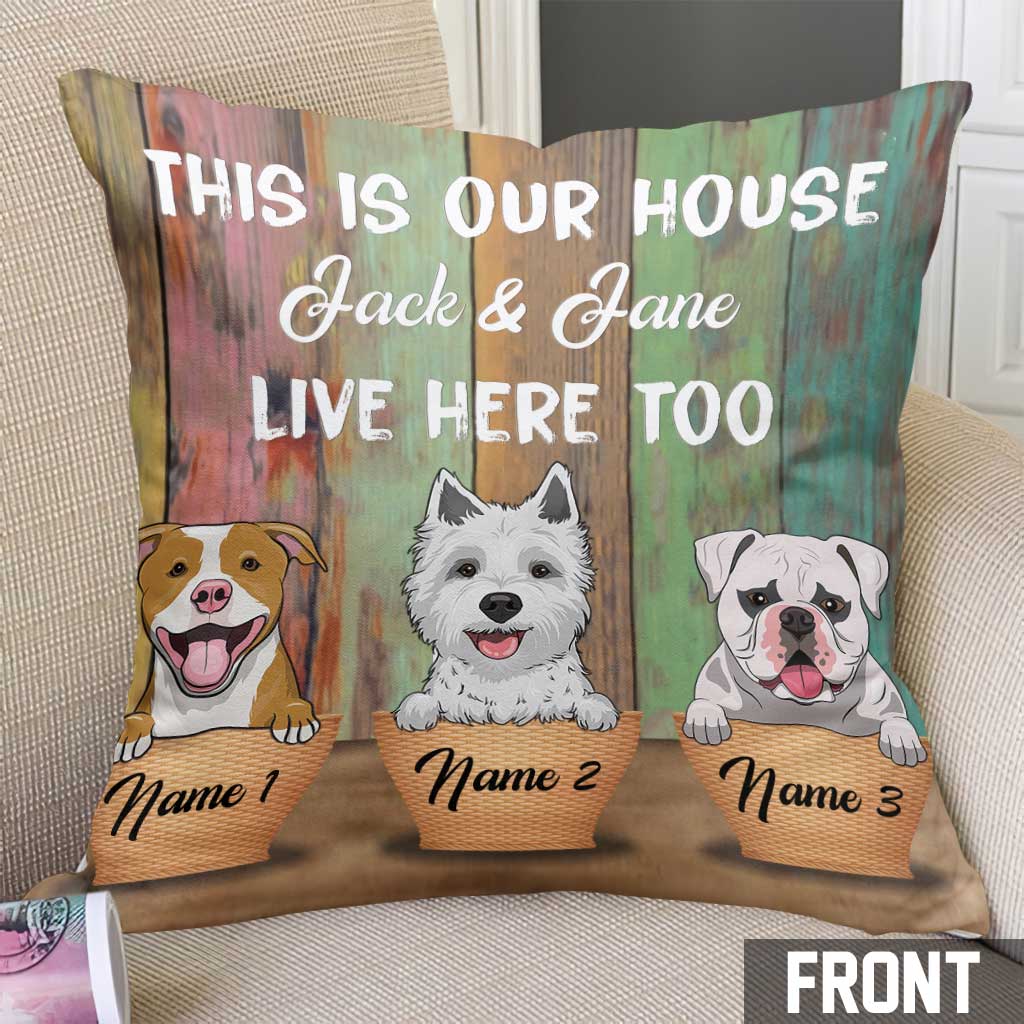 Coussin décoratif personnalisé pour chien « Voici notre maison »